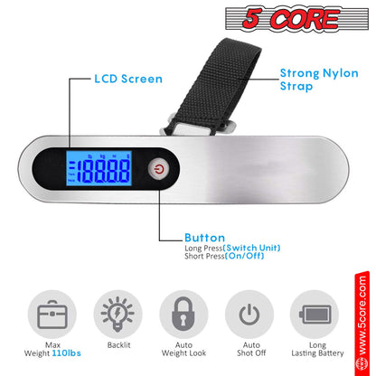 5Core Digital Luggage Scale, Weight Scale, Travel Hanging Baggage