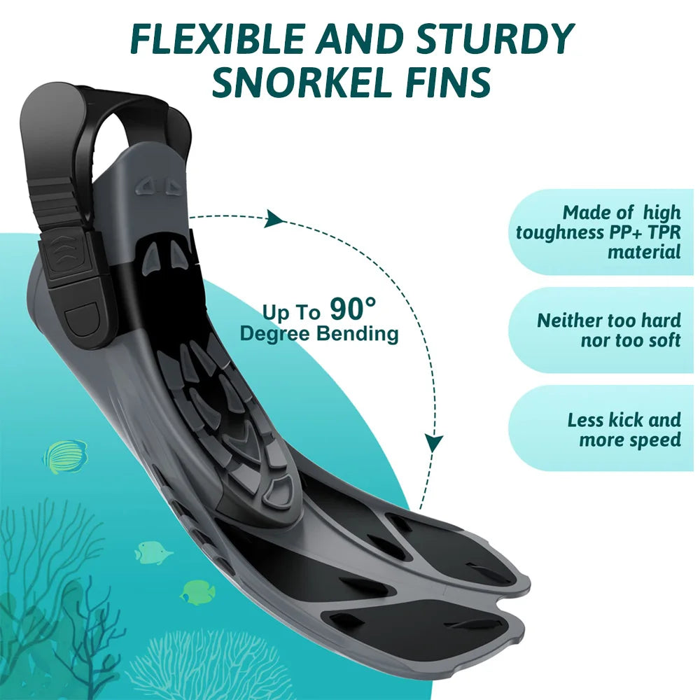 Snorkel Fins Adjustable Buckles Swimming Flippers Short Silicone Scuba