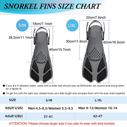 Snorkel Fins Adjustable Buckles Swimming Flippers Short Silicone Scuba