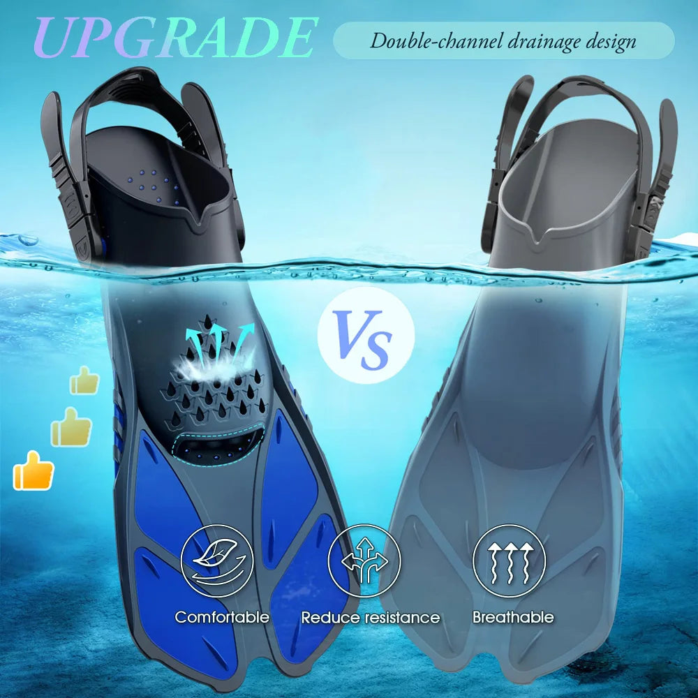 Snorkel Fins Adjustable Buckles Swimming Flippers Short Silicone Scuba