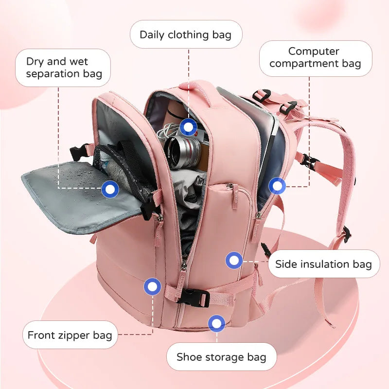 Large Capacity Multi-Function Women's Travel Backpack Bag Suitcase USB