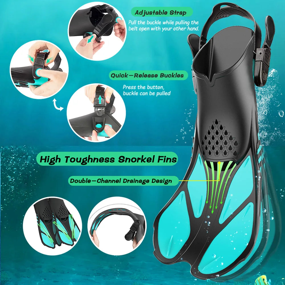 Snorkel Fins Adjustable Buckles Swimming Flippers Short Silicone Scuba