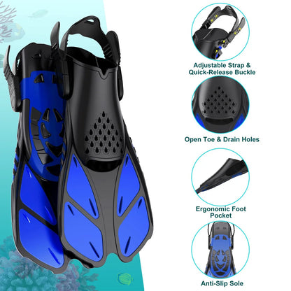 Snorkel Fins Adjustable Buckles Swimming Flippers Short Silicone Scuba