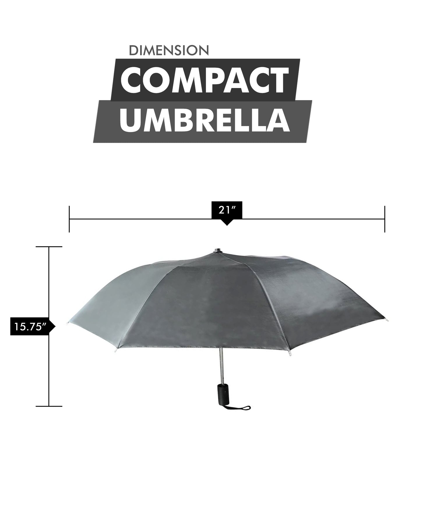 Compact Umbrella - Black - Great for Travel - Lightweight - 21" Across